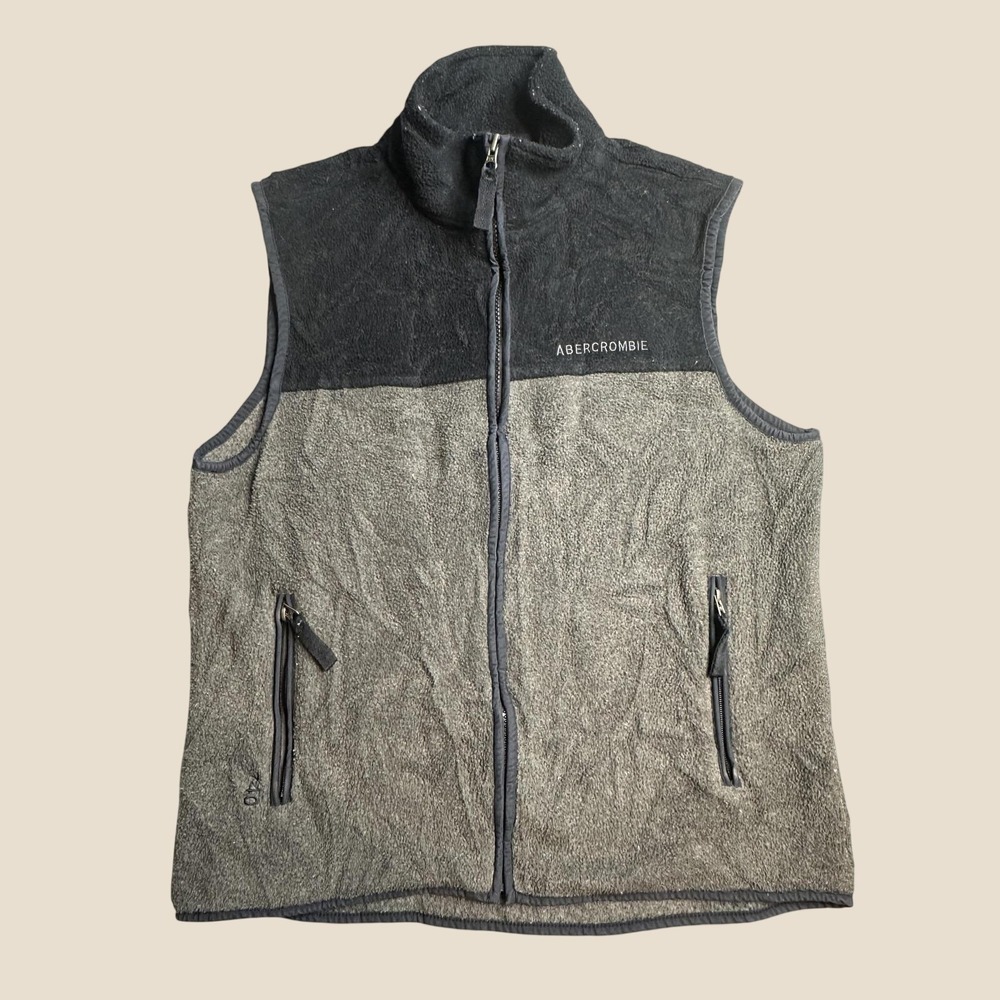 Vintage Abercrombie & Fitch Vest Mens M Fleece Colorblock Gray Black Zip Up